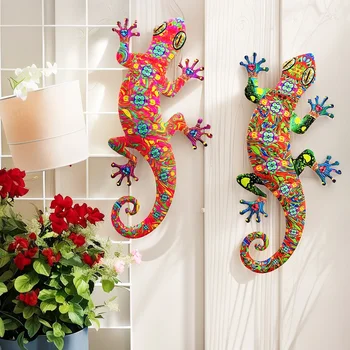 🦎 Metal Art Gecko Wall Decor – Vibrant Iron Lizard Hanging Sculpture 3