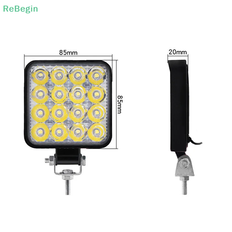 자동차 LED 바 작업등, 미니 16SMD 라운드 스퀘어 작업등, 12V 자동 조명, 안개등, ATV SUV 스포트라이트용 오프로드