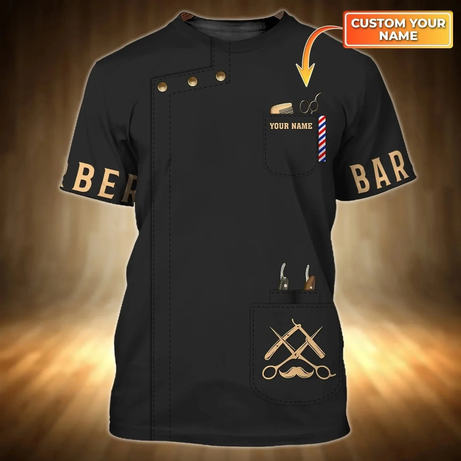 Sommer Mode männer T-shirt Personalisierte Name Barber 3D Gedruckt Unisex T Shirt Neue Barber Shop Geschenk Casual Kurz-hülse DW68 – Detail 15