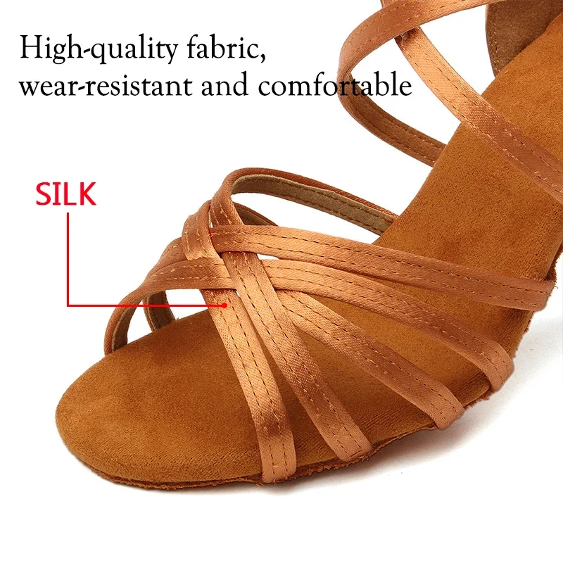 Latin Dance Shoes Women High Heel Silk Dance Shoes lady Soft Bottom Dance Shoes heeled 8cm Girls Salsa Ballroom