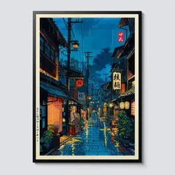 Tokyo Teahouse Anime City Canvas Print - Modern Living Room Wall Art Decor Gift - (50x75cm)no frame (Blue)