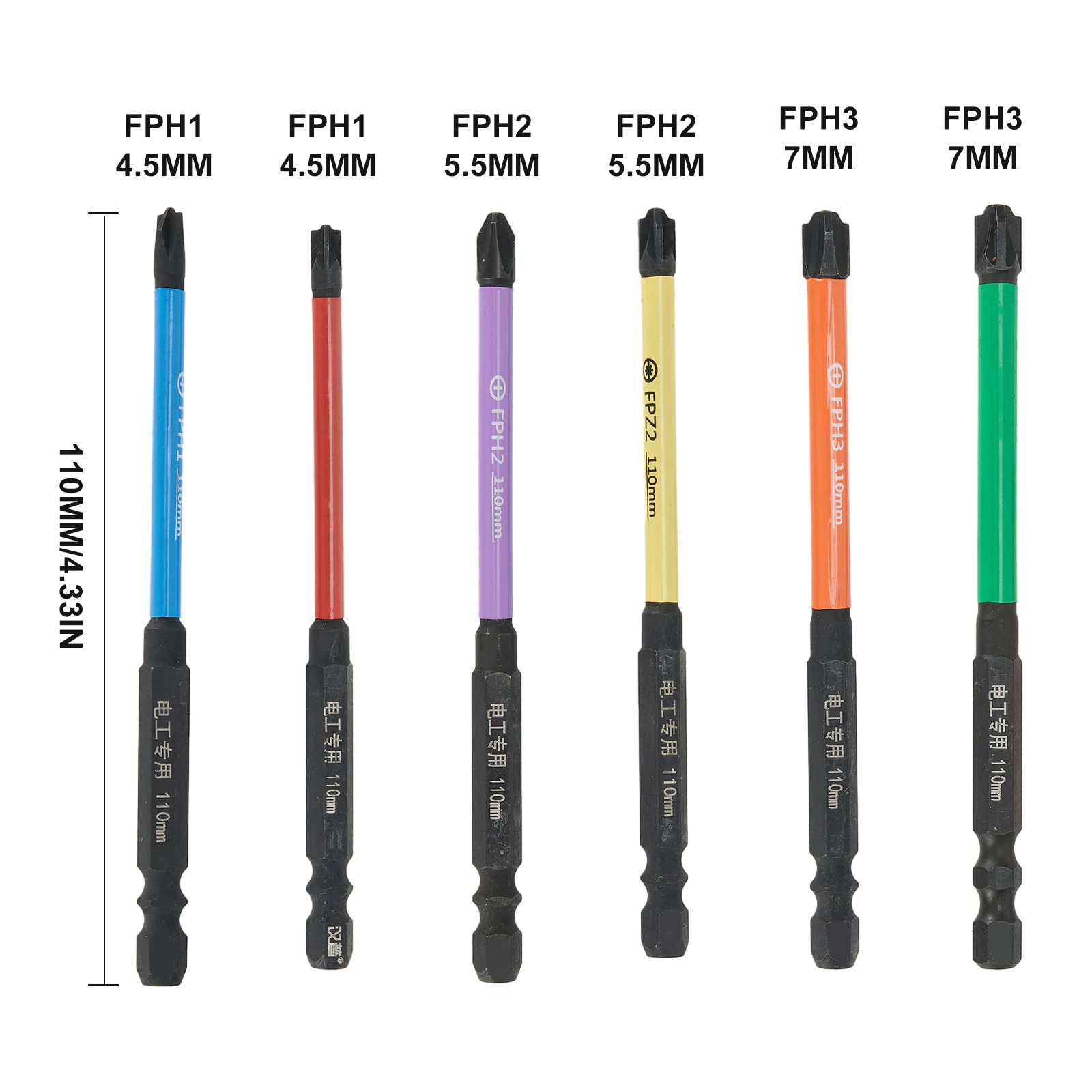 

6pcs 110mm Special Cross Screwdriver Bit Set Magnetic Batch Head FPH FPZ Alloy Steel Screw Driver For Socket Switch Power Tools
