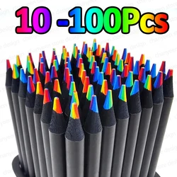 Vibrant Rainbow Black Wood Pencils for Sketching, Doodling, and Painting - Ideal Artistic Gift Set (10pcs)