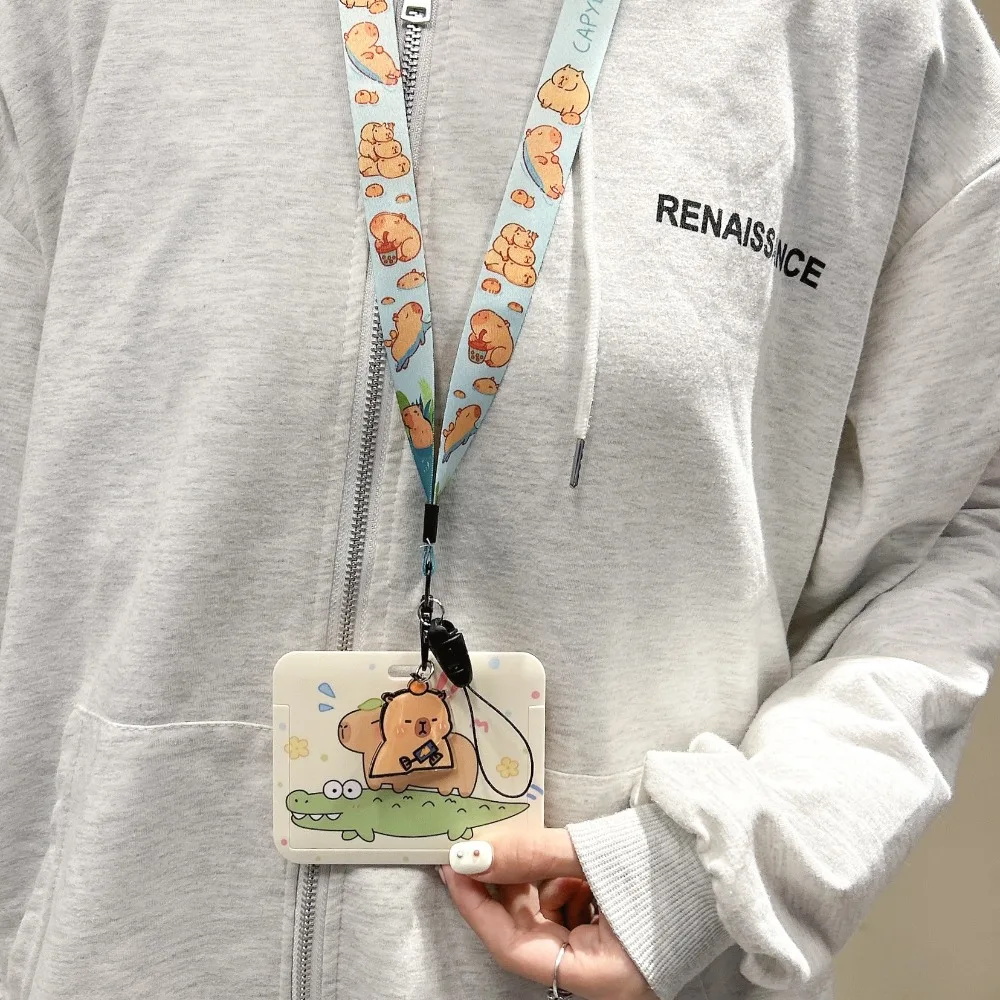 Cartoon Capybara Card Holder Plastic Korean Style Photocard Holder Animal Card Protective Case Students Bus Cover School