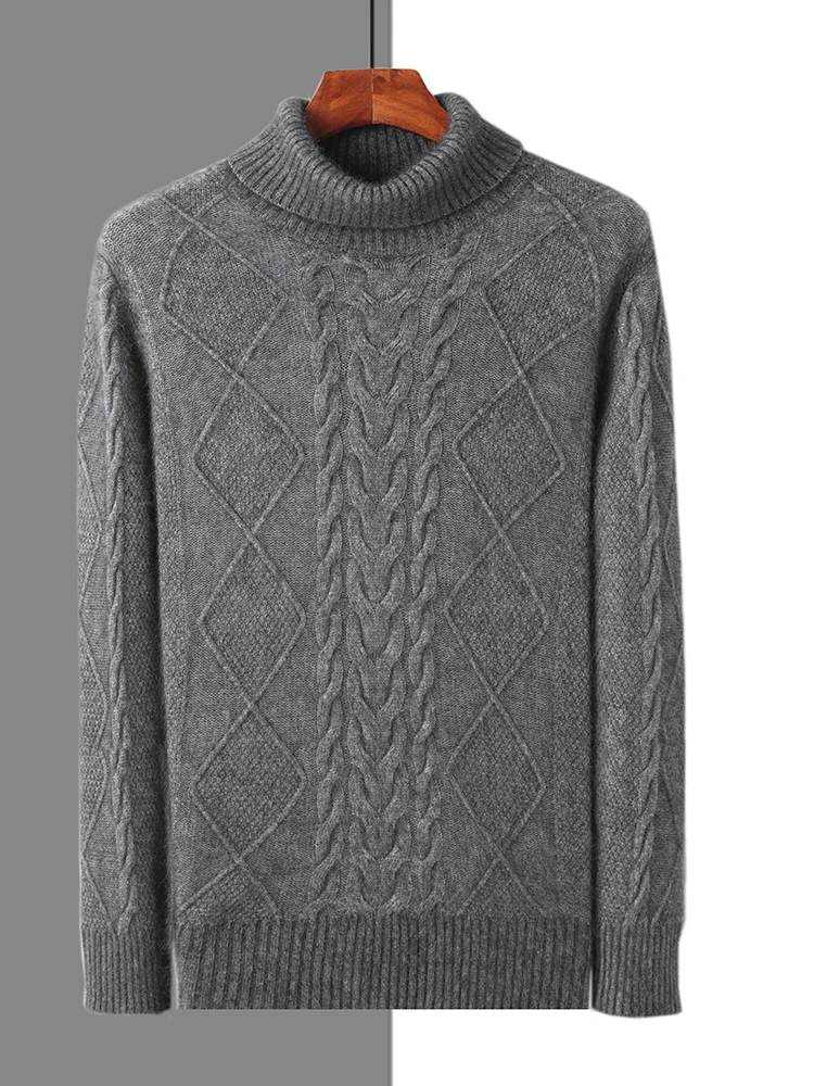 Men Turtleneck Cashmere Sweater Autumn Winter Thick Pullover 100% Mink Cashmere Knitwear Cable Knitting Warm Casual Business Top 4