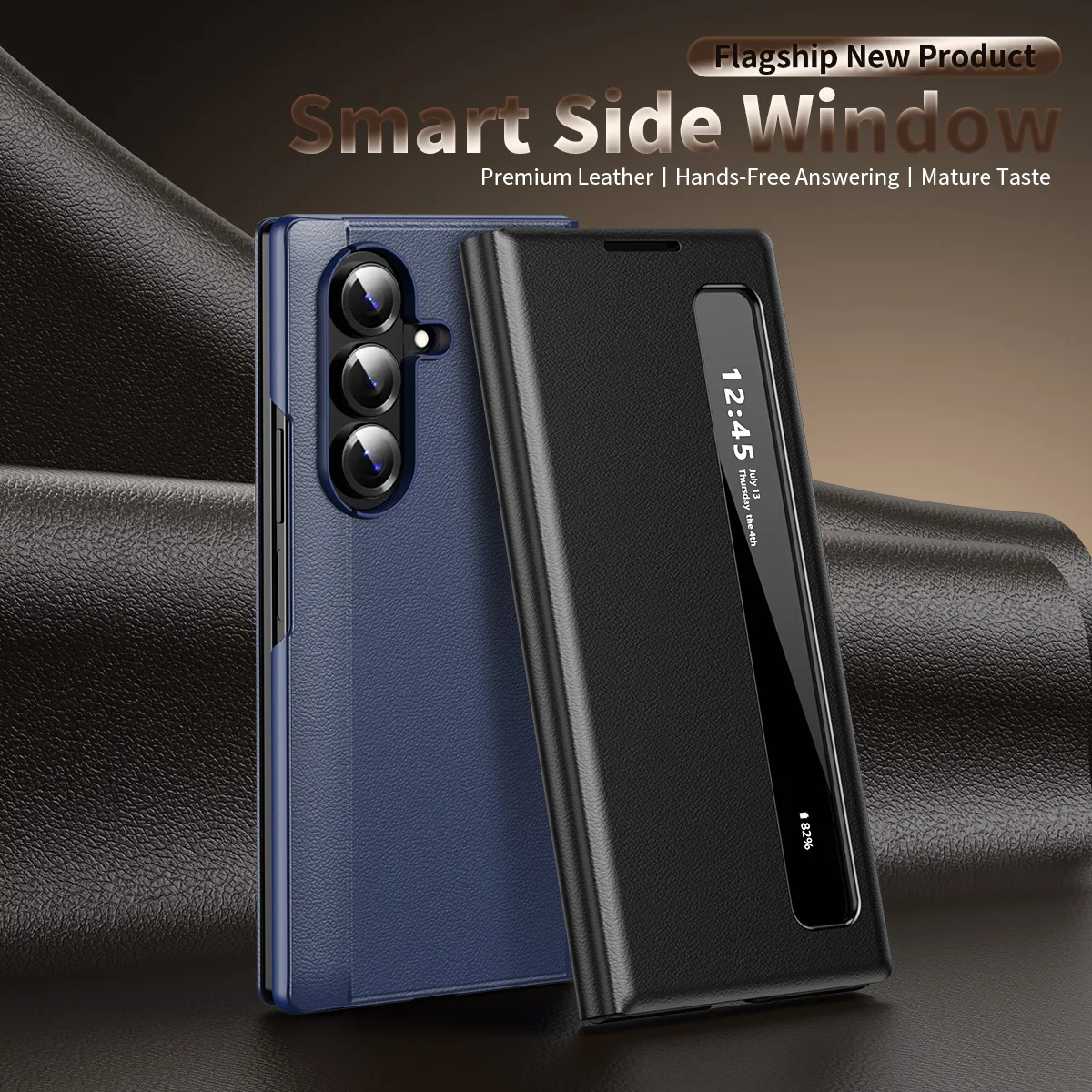 Luxury Smart Leather Flip Case with Window View and Stand - Shockproof Protective Cover
