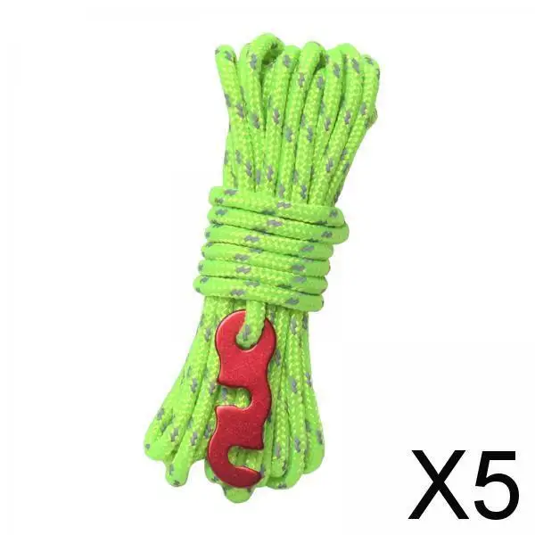 5X 4 Meter 4mm Reflective guyline Rope Tent Nylon Cord Fluorescent