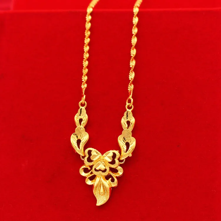 Genuine 14k Yellow Gold Necklace for Women Men Beautiful Hollow Flower Pendant Chain Wedding Engagement Not Fade Jewelry Gifts