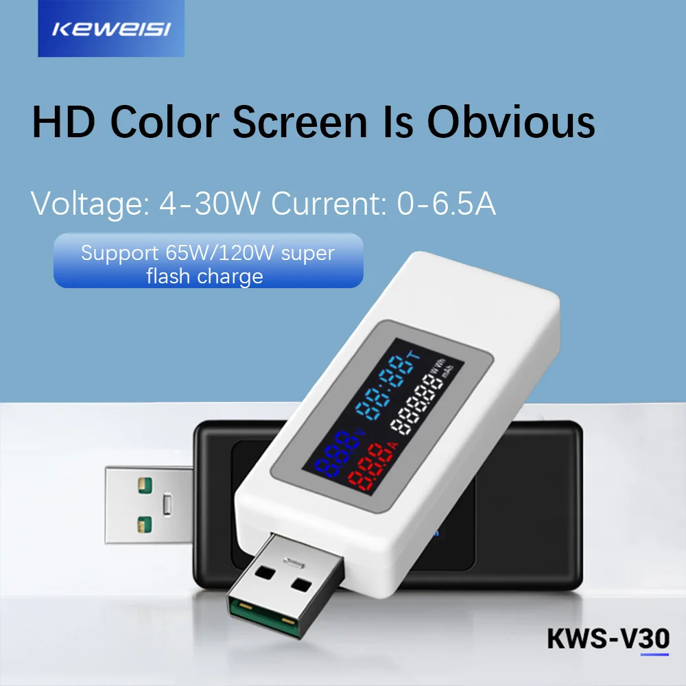 

KWS-V30 USB Tester Meter Color Screen 120W Charger Tester Voltmeter Ammeter 4-30V
