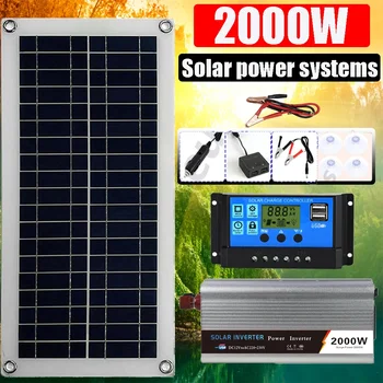 2000W Solar Power System Solar Panel Kit 12V Solar Battery 10A-60A Controller Solar Panel Home Mobile RV Car Caravan Home Campin 1
