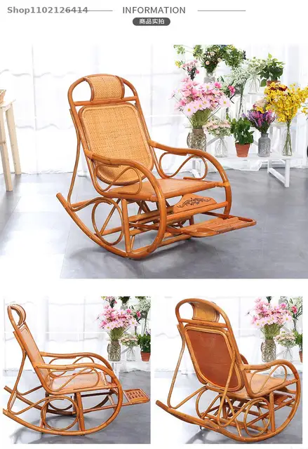 Silla mecedora reclinable de ratán para adultos, mecedora de ocio para  balcón, tejido de madera maciza, mecedora de ocio para ancianos - AliExpress