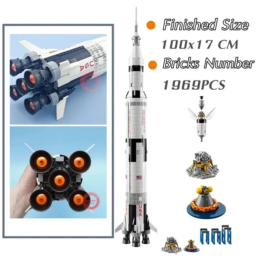 100Cm Usa Nasas Exploring Apollos Saturn V Space Launch Rocket Technical Building Blocks Mattoni Bambini Kid Toy Gift
