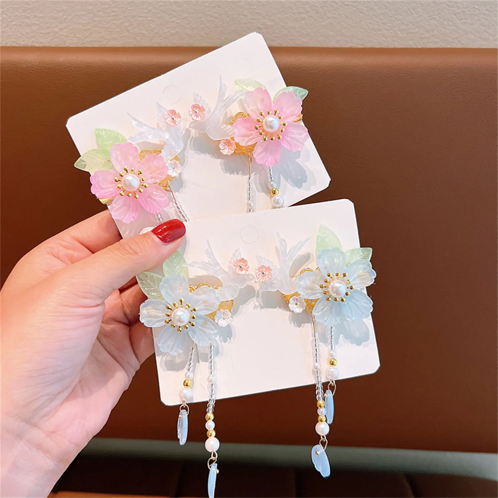 Alte Vintage Quaste Haarnadel Chinesischen Stil Glas Farbige Blume Haar Clip Für Frauen Mädchen Elegante Hanfu Schmuck Haar Zubehör – Detail 6