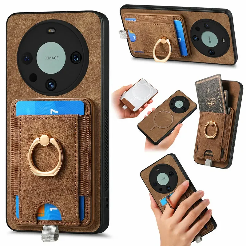 Premium Magnetic Leather Detachable Card Wallet Case - Elegant Protective Back Cover