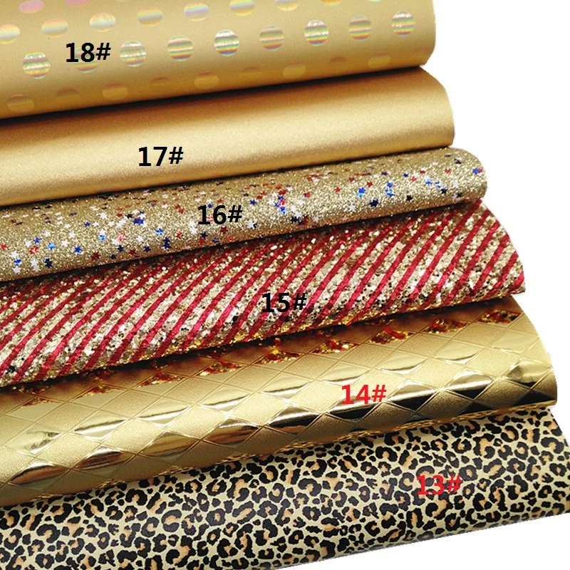 Description Picture 5 of itemGold Glitter Leather Sheets Dots Leopard Synthetic Leather Smooth Vinyl Lace Glitter Honey Comb Faux Leather Fabric W349