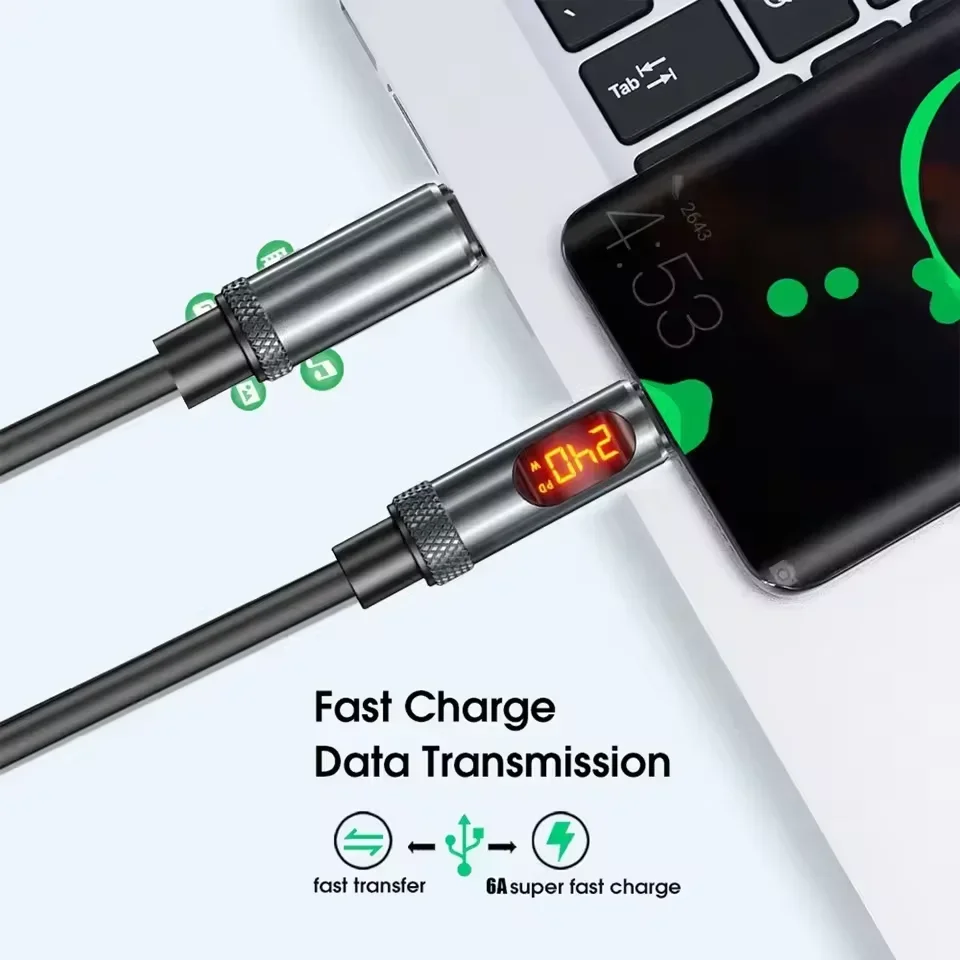 240W 타입C-타입C 고속 충전 케이블 (LED 디스플레이 포함) 듀얼 타입C USB-C 충전 데이터 케이블 (아이폰 15, 16, 삼성용)