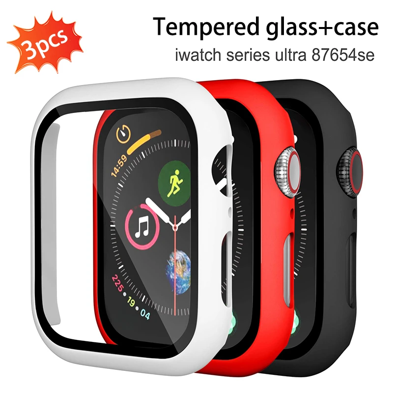 

Стекло и фотоэлемент для Apple Watch Ultra2 49 мм, 45 мм, 41 мм, 44 мм, 42 мм, 40, 38 мм, бампер из поликарбоната + закаленное стекло для iwatch серии 9, 8, 7, 6, SE, 5, 4