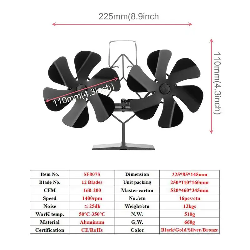 Ventilateur de poêle à bois, ventilateur de cheminée, efficacité accrue,  accessoires de poêle, grand, mise à