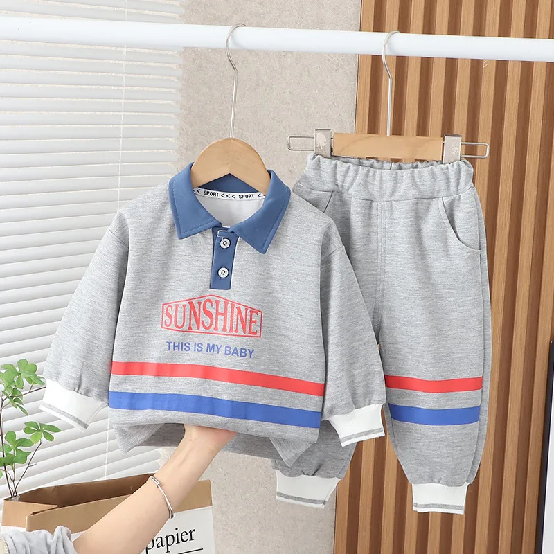 Korean Baby Boys Sets Clothing 2023 Spring Turn down Collar Letter