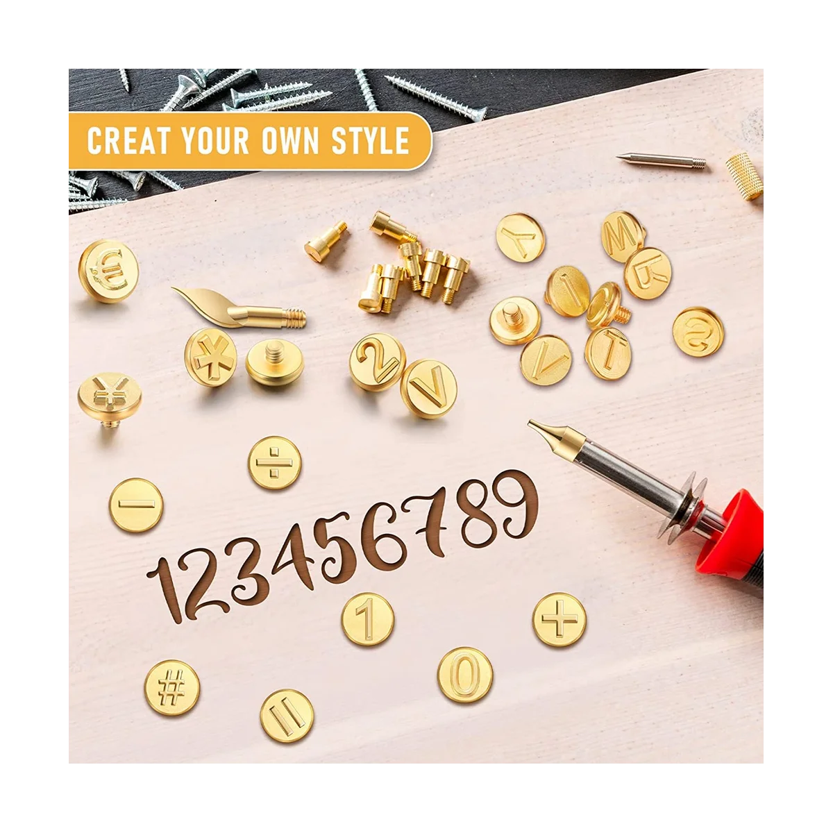 알파벳 번호 포함 목재 버닝 팁 세트, 목재 공예 DIY 엠보싱 조각, 56 개