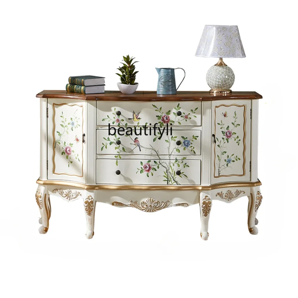 

zq Furniture American-Style Chest of Drawers Bedroom Vintage Painted Locker Storage Cabinet Solid Wood Chest of Drawers