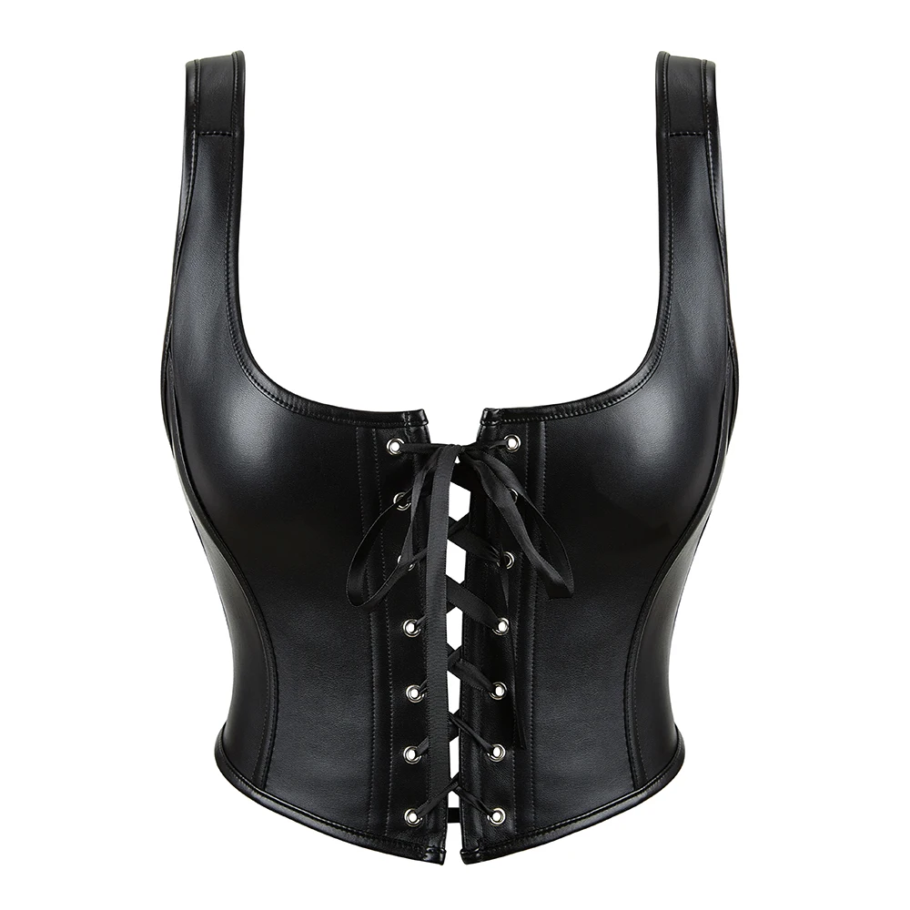 Corset Bustier Top Leather Tank Crop Top Women Summer Lace-Up Vest Camisole Club Wear Sleeveless