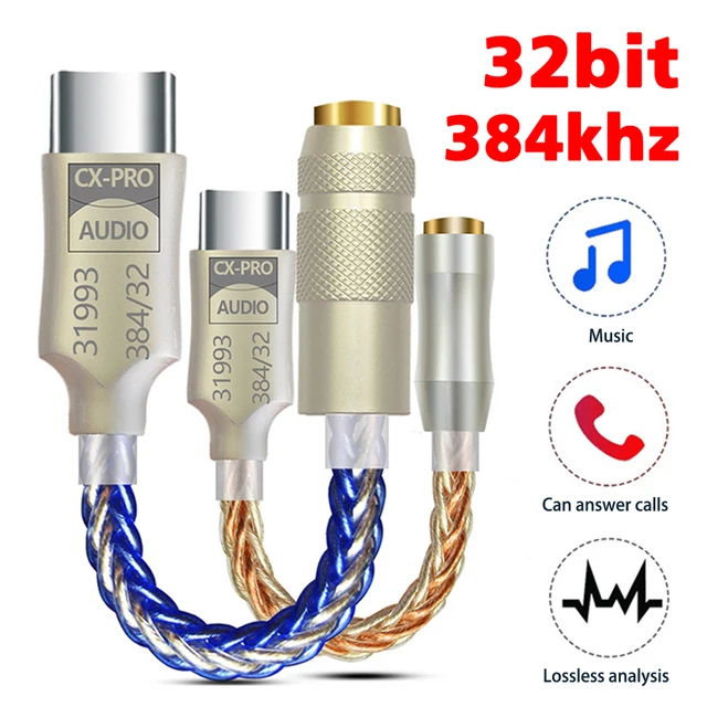 CX31993 디지털 오디오 디코딩 HD USB DAC Type-C – 3.5mm 헤드폰 증폭기 오디오 디코더 변환기 휴대 전화 어댑터