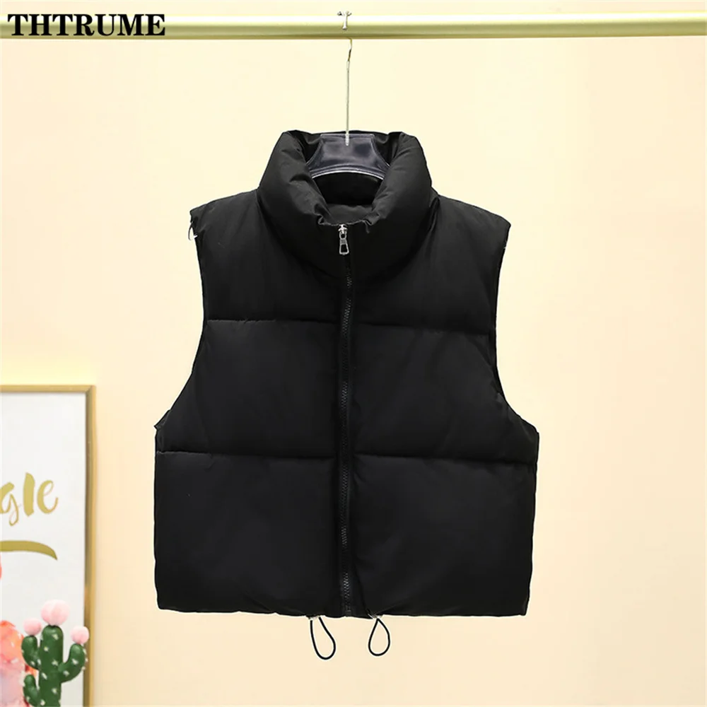 Elegant Quilted Chic Coats Fashion Sleeve Stand Collar Zipper Black Basic Autumn Winter Jackets Casual Office Lady Vest Jacket 6
