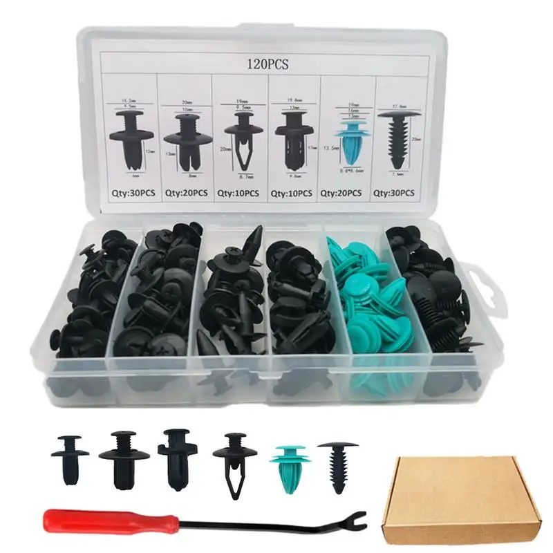 

120pcs Universal Car Body Trim Clips Car Plastic Retainer Clips Automobile Fender Push Pin Rivet Door Trim Panel Retainer Tool