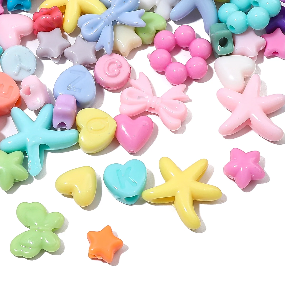 Acrylic Beads 20-200Pcs Solid Colored Butterflies Pentagonal Stars Love DIY Bracelets Necklaces