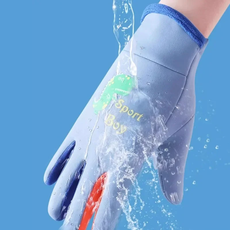 Cycling gloves winter gloves ski gloves winter children plush warm gloves boys girls kids outdoor windproof skiing cycling gloves glow students toddler cycling mittens