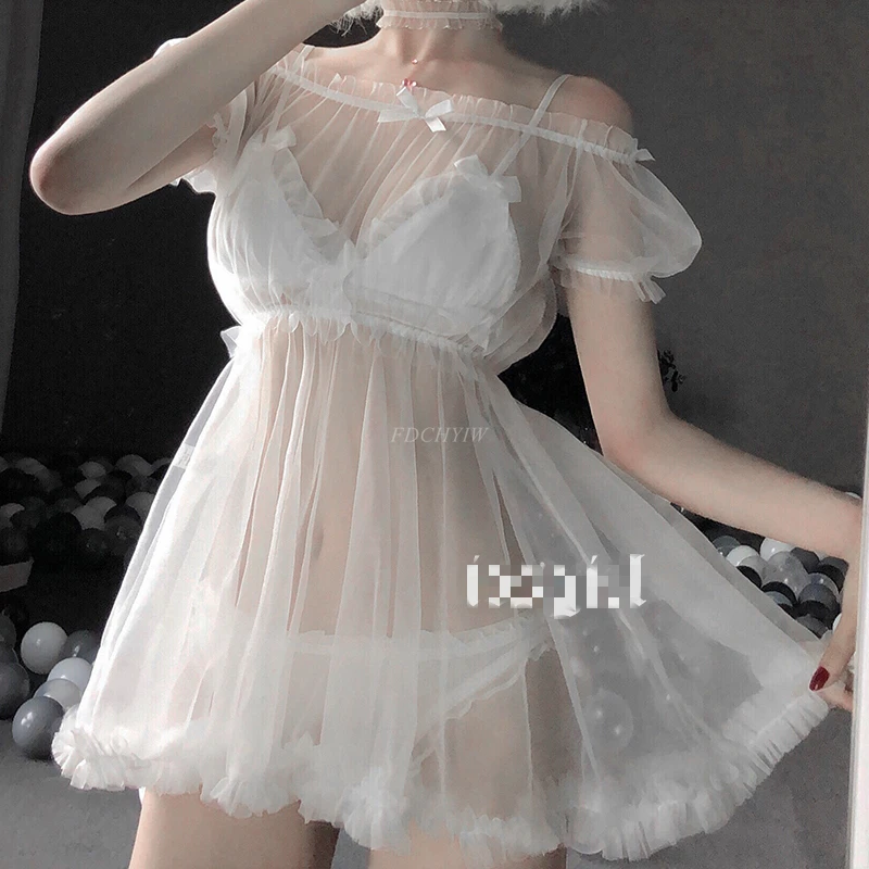 Sexy Lingerie White Night Dress Perspective Out Lace Sleepwear Female Temptation Women's Nightgown Nightwear Sleeping Dress women nightgowns women nightdresses sleeping dress