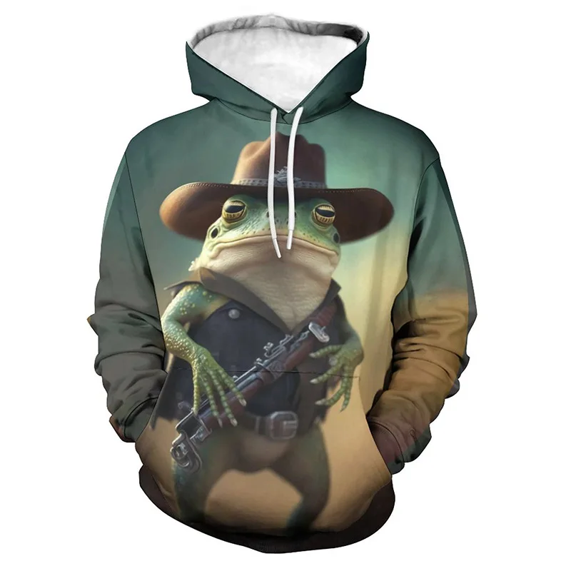 thumbnail image 1 of Sudadera con capucha con estampado completo y divertido de rana arbórea para hombre, sudadera informal de primavera y otoño, ropa de calle holgada de talla grande, 1 of 5