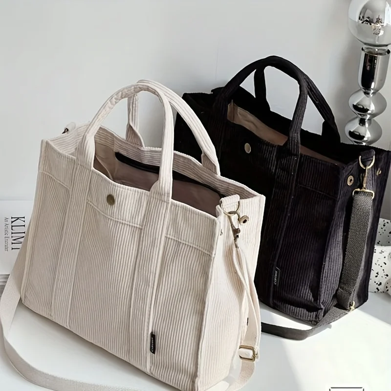 Leisure Large Capacity Shopping Bags Fashion Corduroy Canvas Tote Simple Tote Commuter Shoulder Bag for Women