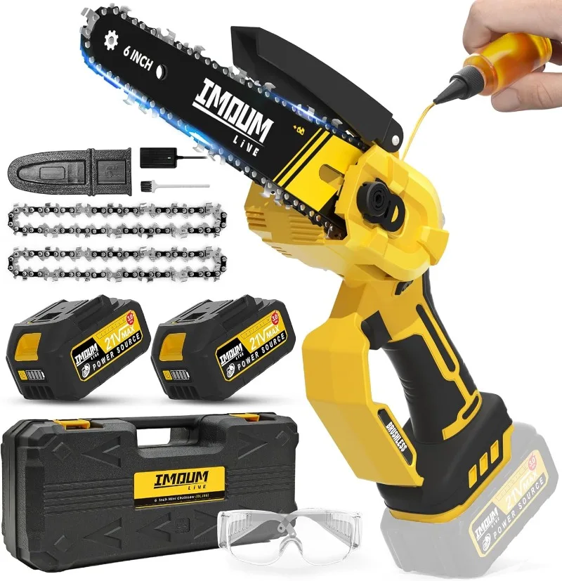 Mini Chainsaw Cordless 6 Inch 32FT/S Fast Powerful Cutting Brushless Electric Handheld Chain Saw with 3.0Ah Battery Powered