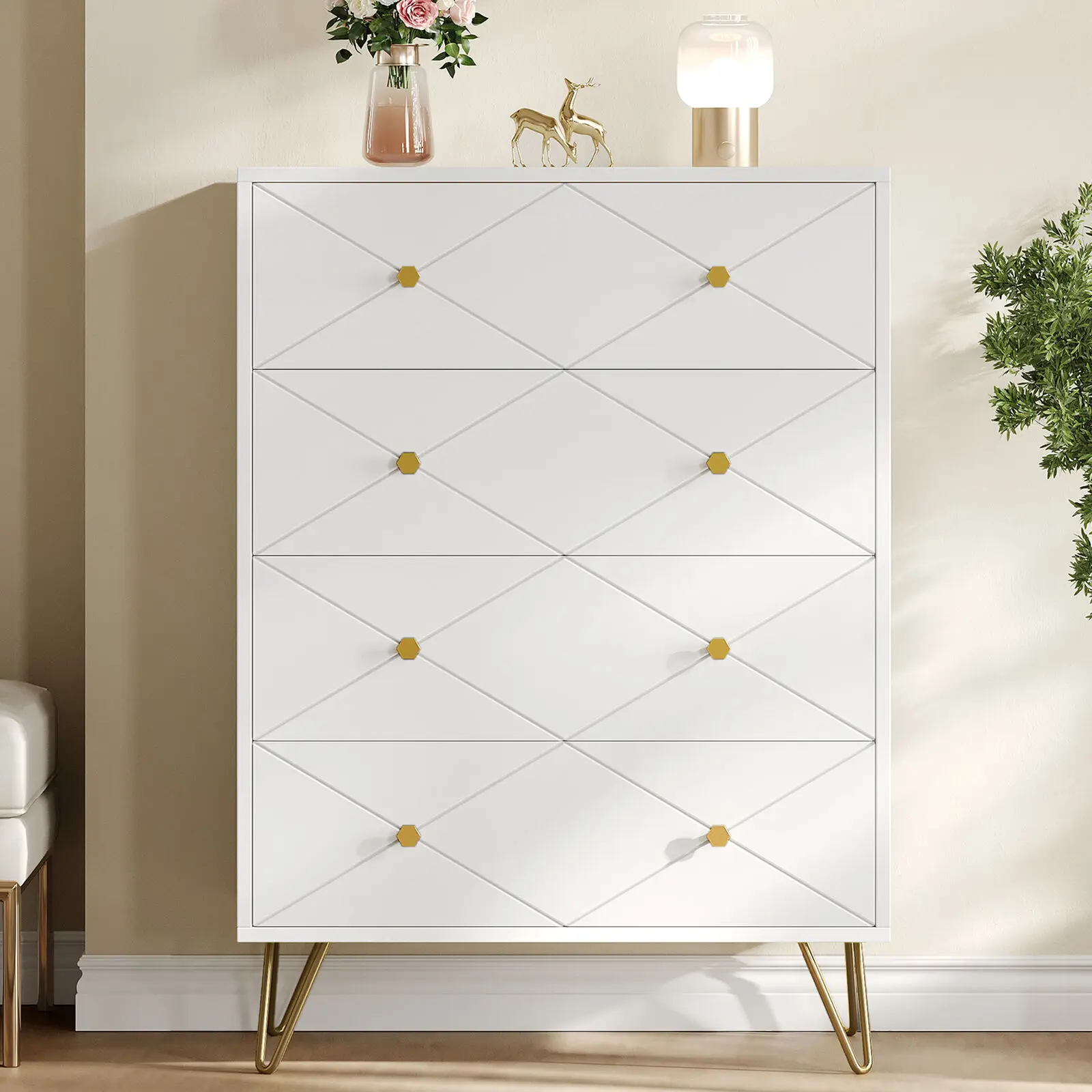 

Chest of 4 Drawers Dresser for Bedroom Nightstand Storage Organizer Wood Cabinet