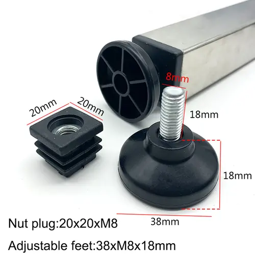 4Pcs Adjustable Furniture Feet And Square/Rectangular Tube Plug With Nuts Black Sofa Chair Table Leveler Legs For Furniture - Image 11