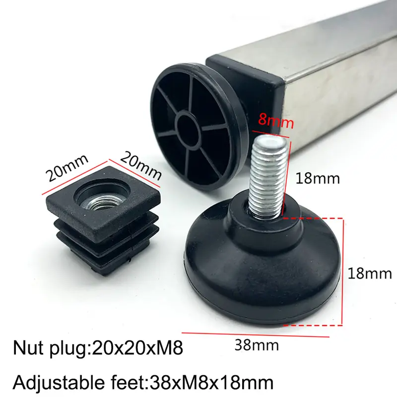 4Pcs Adjustable Furniture Feet And Square/Rectangular Tube Plug With Nuts Black Sofa Chair Table Leveler Legs For Furniture - Image 11
