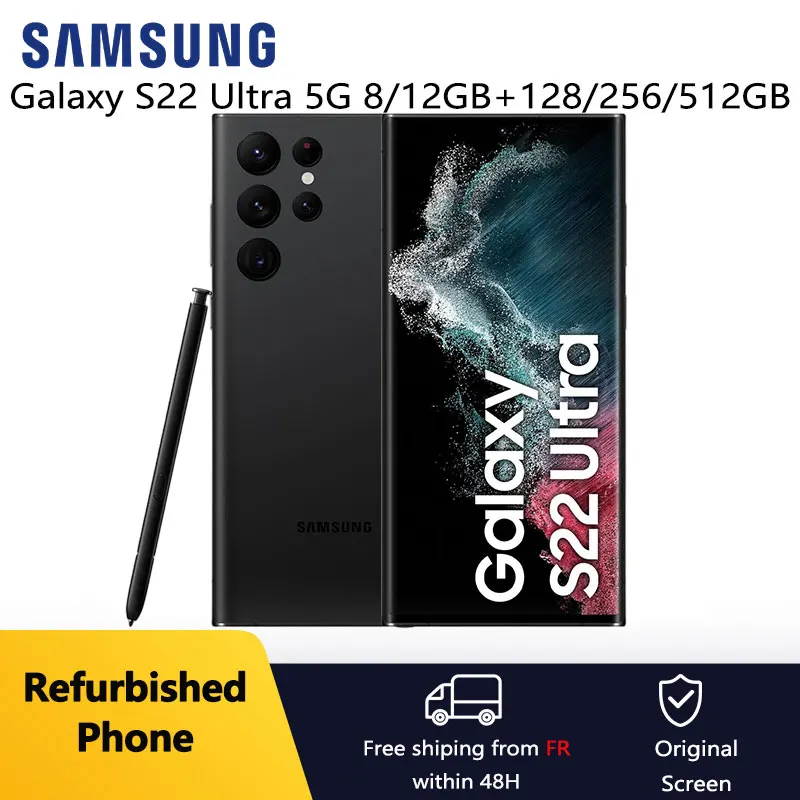 Refurbished Samsung Galaxy S22 Ultra 5G S22U 6.8" 8GB/12GB+128GB/256/512GB NFC S Pen Unlocked SmartPhone Excellent Condition