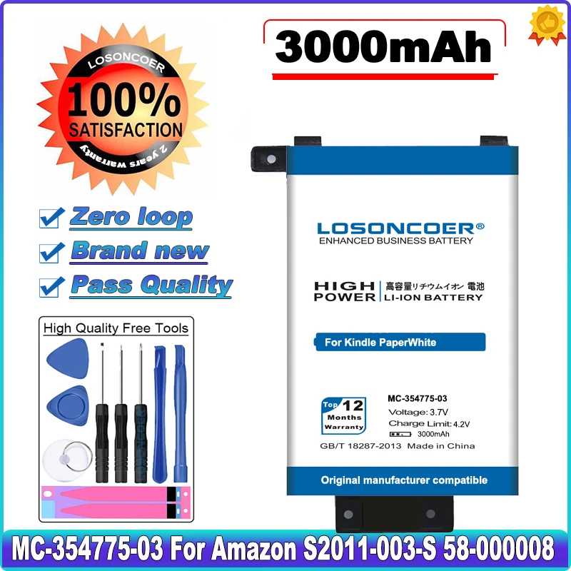 

LOSONCOER 3000mAh MC-354775-03 For Amazon Kindle PaperWhite 1 S2011-003-S 58-000008 DP75SD1 EY21 1st KPW1 Tablet Battery