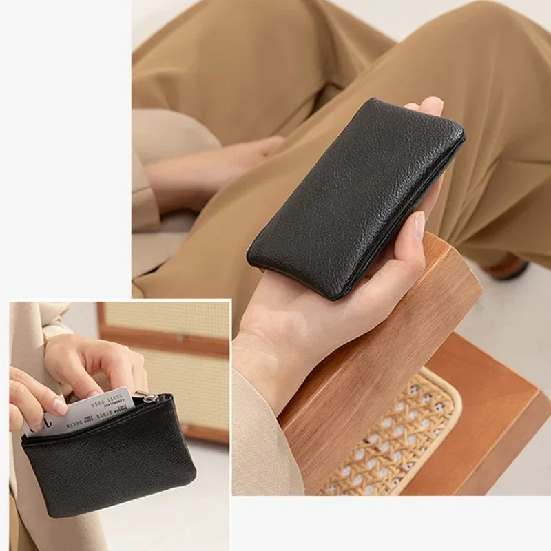 Retro Solid Color Mini Wallet Soft Leather Female Purse Coin Purse Short Wallets Zipper Keychain Clutch Bag coin purse women wallet coin wallet