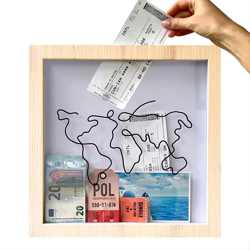 Adventure Archive Box Travel Shadow Box Photo Frame Memory for Ticket Stamp Collection Holder Money Saving Boxes alcancia