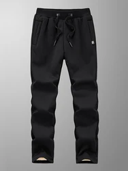 Men's Winter Thick Fleece Sweatpants with Zip Pockets - Plus Size - L (28) (Straight Hem Black)