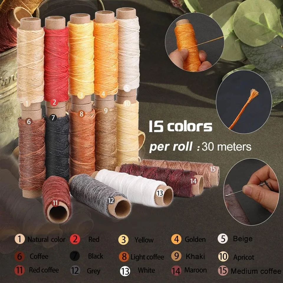 Practical Leather Craft Kit with Waxed Thread Groover Awl Stitching Punch Hole for Leathercraft Beginner