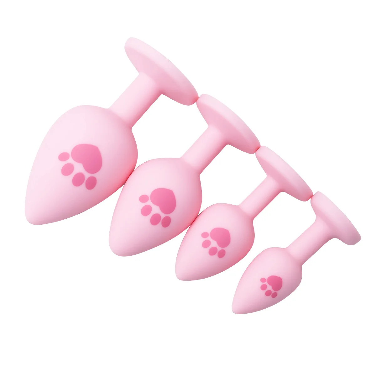 HeartCaptor Silicone Anal Plug Set 4 Sizes Cat Paw Crystal Base Pink - Details 3