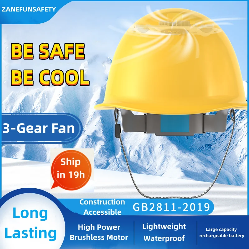 Construction Safety Helmet With Turbo Fan 15000mAh Rechargeable Lithium Battery Work Helmet ABS Hard Cap GB2811-Fan