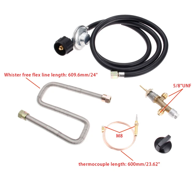 1Set Propán Tűz Gödör Gázvezérlő Szeleprendszer -Szabályozó Készlet 600 Mm -Es Univerzális M8 Hőelem 24 Hüvelykes Whiter Free Flex Line - Image 5