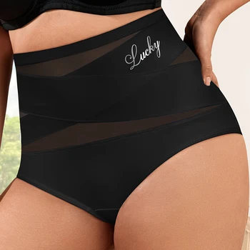 Large Size High Waist Tummy Tuck Women's Panties Sexy Mesh Cross Tummy Tuck Ice Silk Traceless Triangle Panties Hip Lift 1