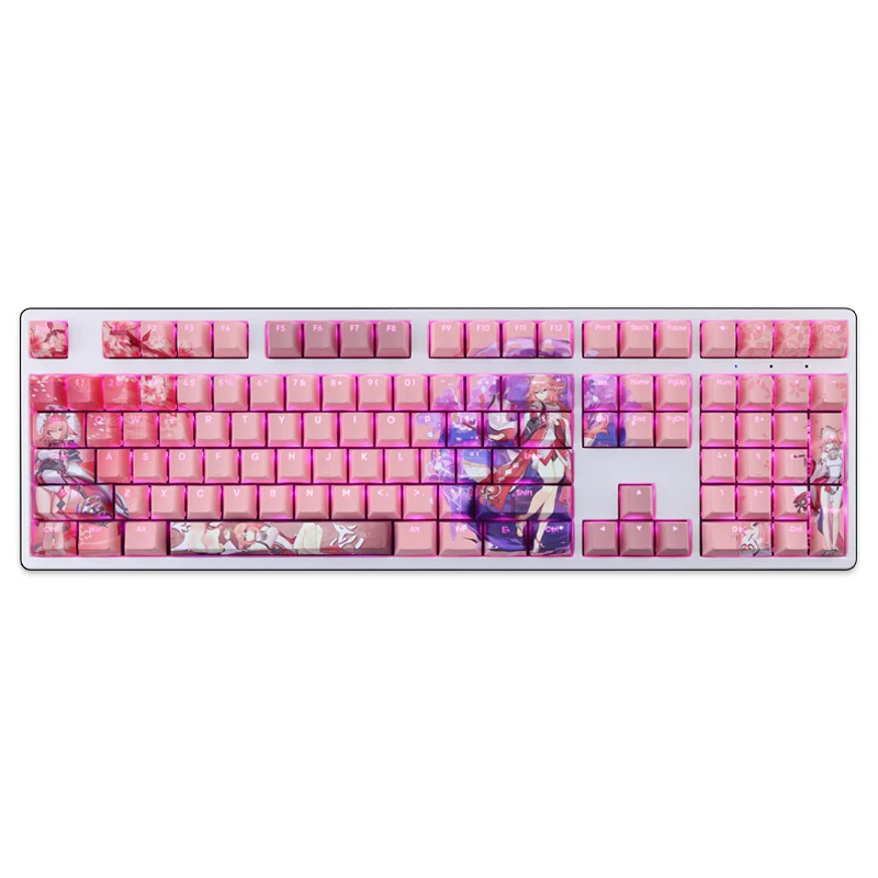 Teclas Conjunto Genshin Impacto Yae Miko Keycap Pbt Tintura Sub Backlit Keycaps Anime Gaming Key Caps para Ansi 61 87 104 108 Teclados 108 - Imagem 4