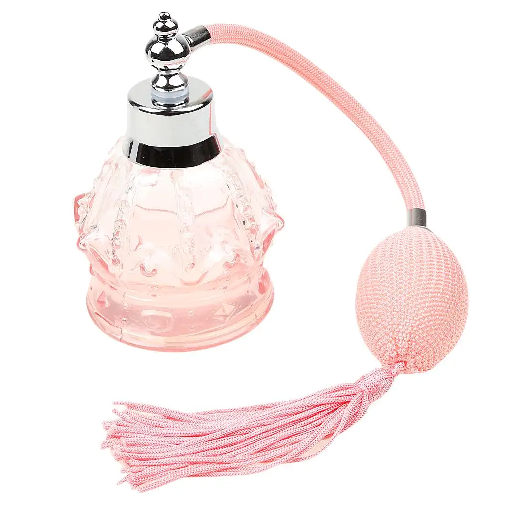 Vintage Glass Perfume Bottle with Pink Long Tassel Ladies Gift